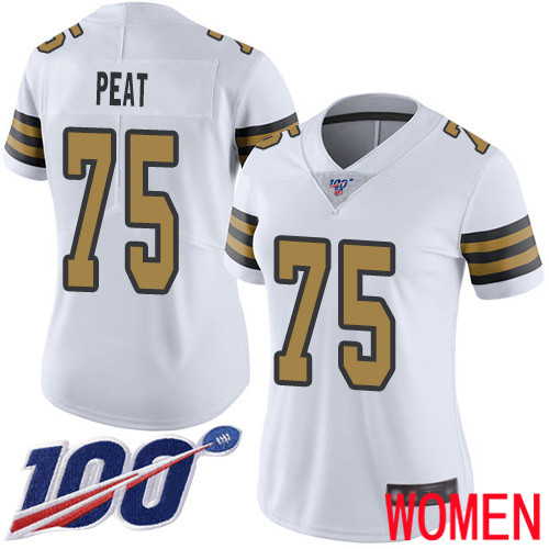 New Orleans Saints Limited White Women Andrus Peat Jersey NFL Football 75 100th Season Rush Vapor Jersey